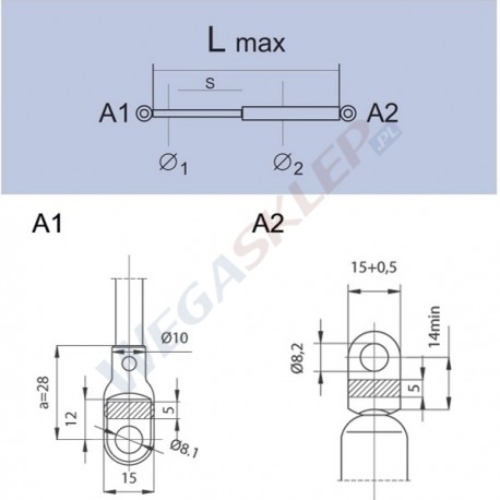 Sprężyna gazowa GS0585 Audi 80, 80 Quatro (89,8A), Audi 90, 90 Quatro (89,8A)