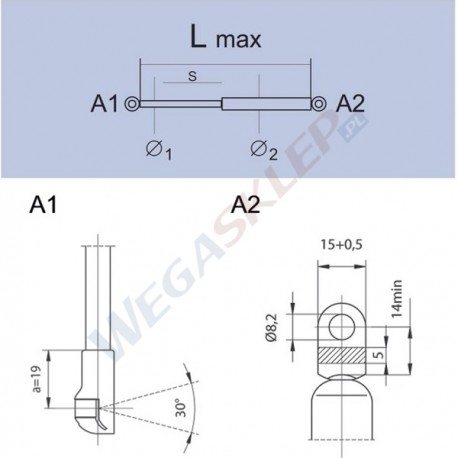 Sprężyna gazowa GS0595 Citro?n BX Turbo, BX 19 GTI